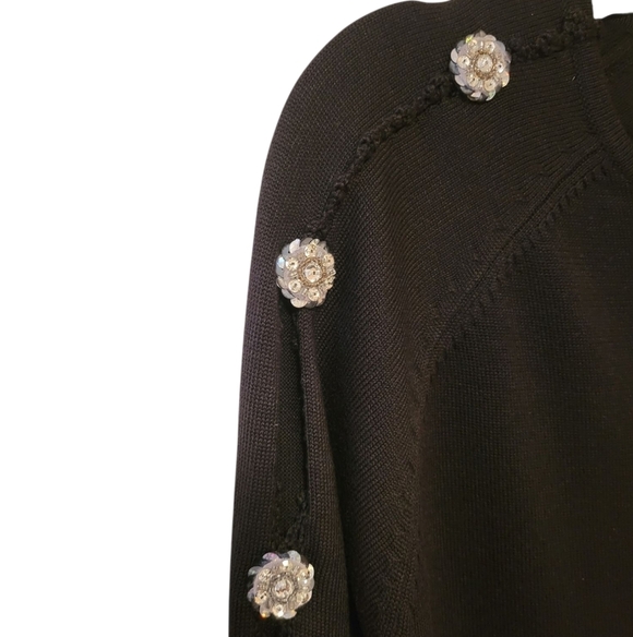 Michael Simon Silk Black Button Cardigan Sweater Embellished Rhinestone Medium - Picture 4 of 10